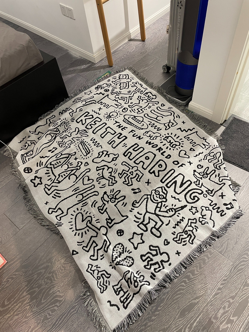 Homeware Keith Haring, Schwarz-Weiß-Graffiti-Meister Keith Haring Sofadecken-Dekoration_voghion.com