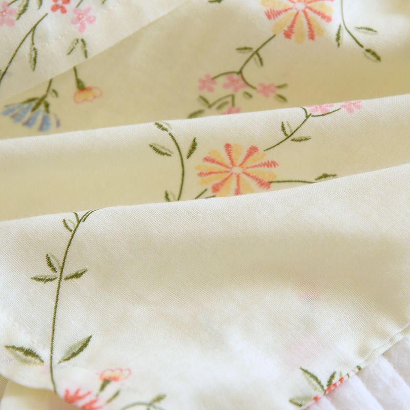 Frühling und Sommer, komplett aus Baumwolle für Damen, Blumen-Gaze-Kimono, 1-farbiges Pyjama-Set_voghion.com