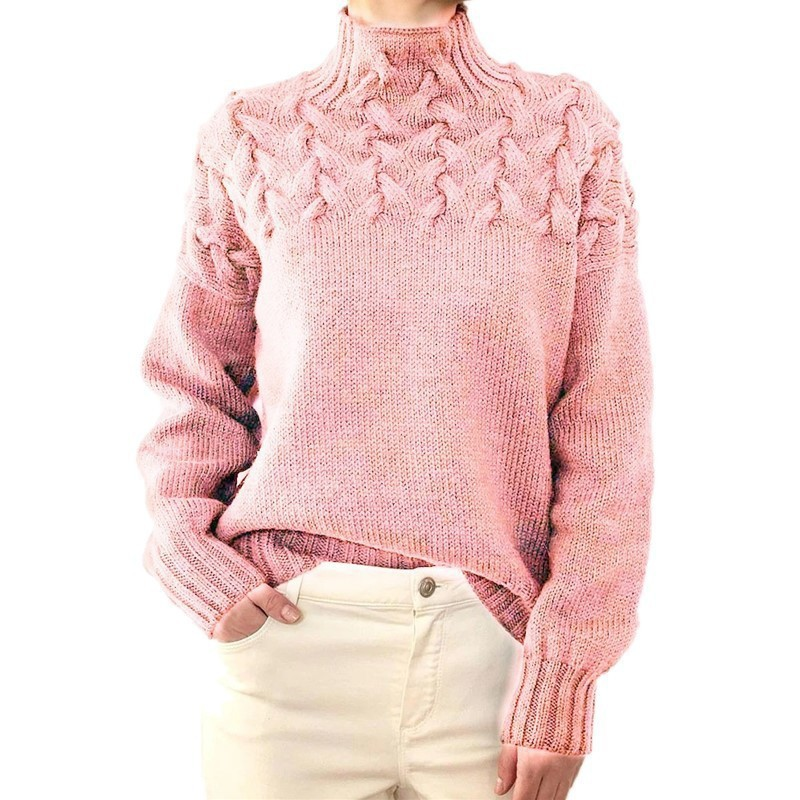 Nuovo maglione lavorato a maglia in puro cotone autunno e inverno dettagli lavorati a maglia maglione a maniche lunghe a collo alto_voghion.com