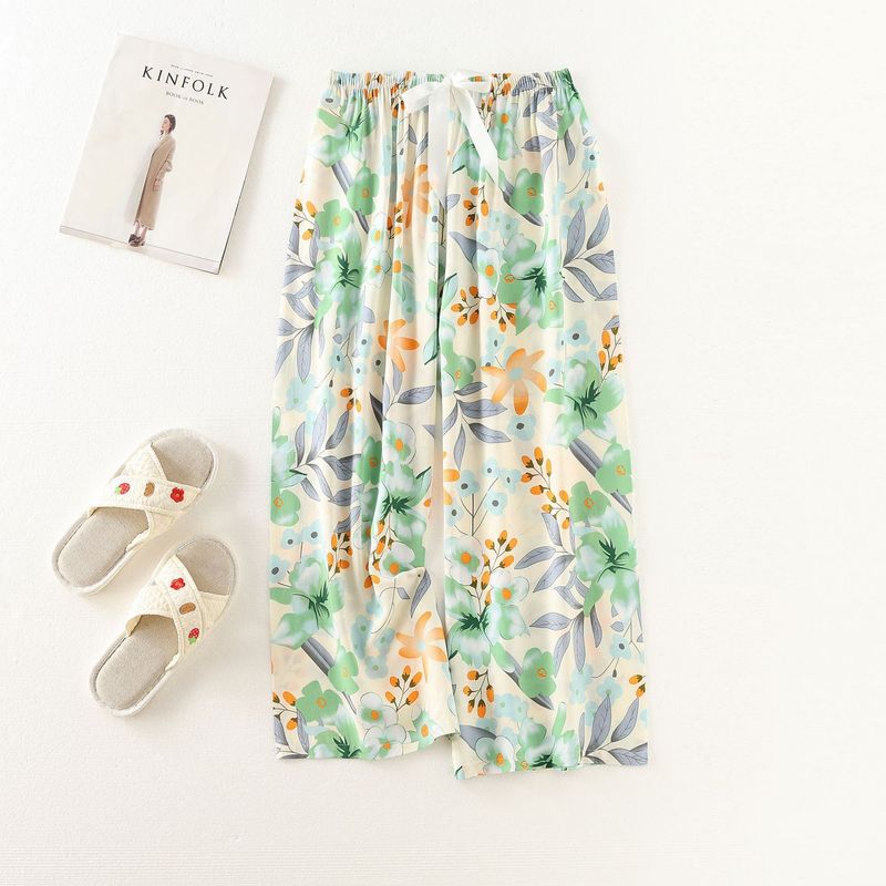 Women's Sleepwears Cotton silk pajama pants beach pants can be worn over a large size home dress nine point pants_voghion.com
