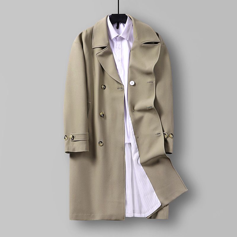 Men's Clothing Windbreaker Spring And Autumn Super Long Over The Knee Double Breasted Loose Coat Casual Large Size Outline Coat_voghion.com
