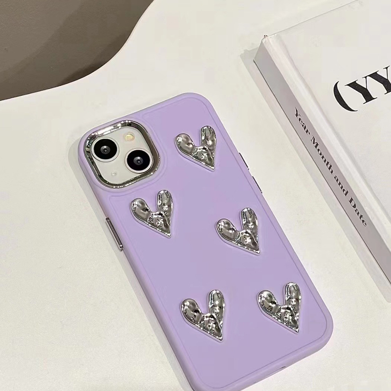 Galvanisiertes silbernes kleines Liebesherz, geeignet für iPhone 14 Apple 13 Promax Handyhülle 12 dreidimensionale 11 Anti-Fall-Softshell für Frauen_voghion.com