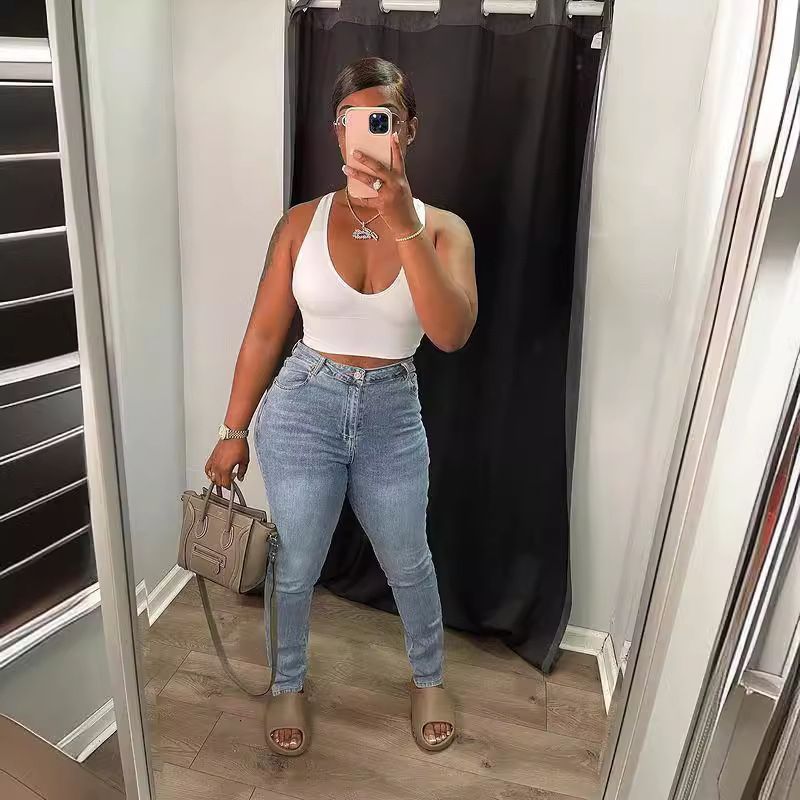 Vêtements pour femmes, jeans sexy extensibles ajourés à la taille dans le dos_voghion.com