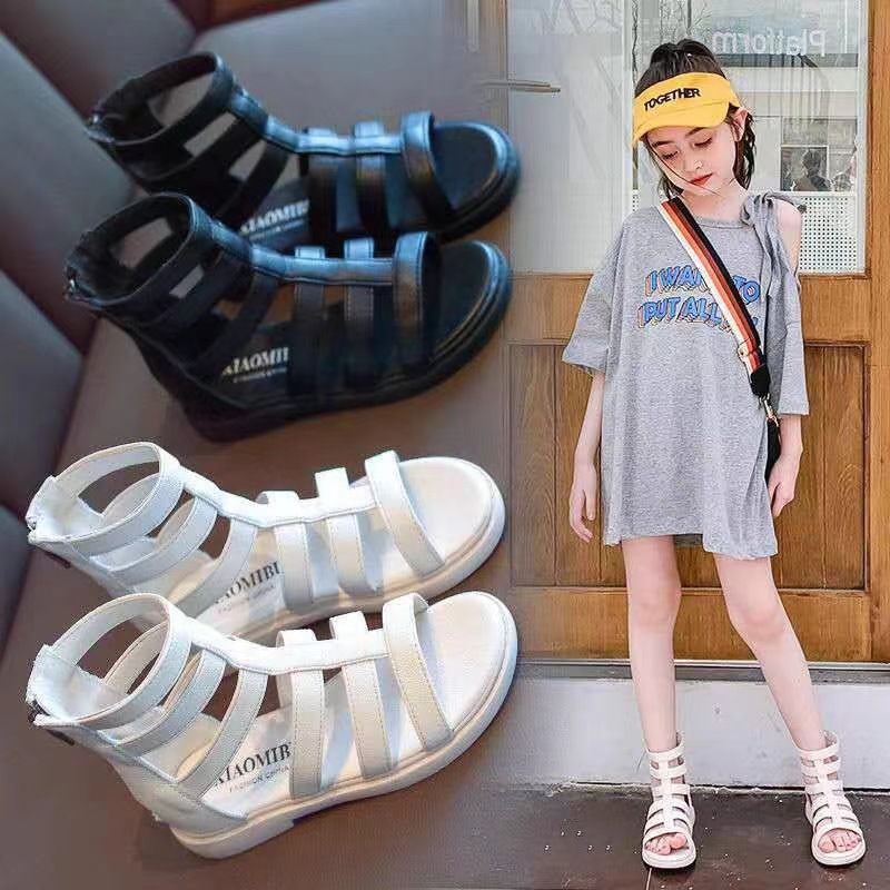 Mädchen Römersandalen 2024 Sommer neue Modelle für mittlere und große Kinder modische weiche Unterseite Prinzessin kleine Mädchen Kinderschuhe schwarz_voghion.com