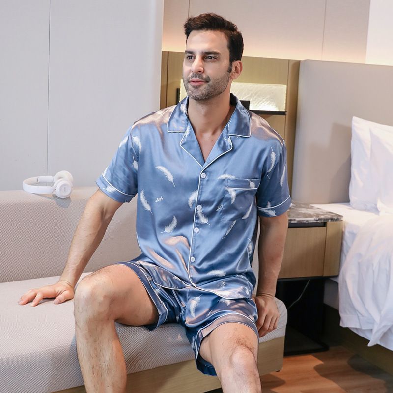 Şık Yaz Uykusu: Erkekler İçin İnce Buz İpeği Pijama - Kısa Kollu, Şort, Büyük Bedenler İçin Harika_voghion.com