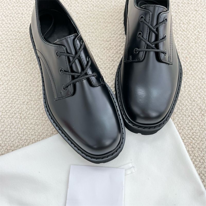 Dingban The*R Derby Genuine Lace-Up Loafers Women British Style Open Edge Beaded Cowhide Thick Sole Chunky Heel Leather_voghion.com