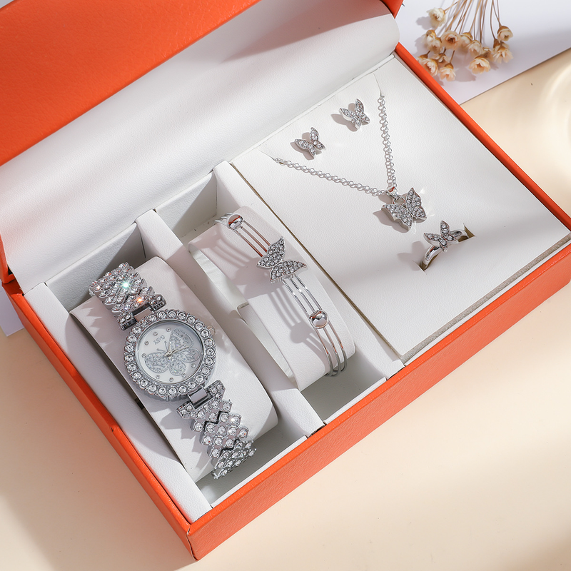 5 teile/satz Damen Sommer Neue Mode Frische Persönlichkeit Stahl Band Quarzuhr Set_voghion.com