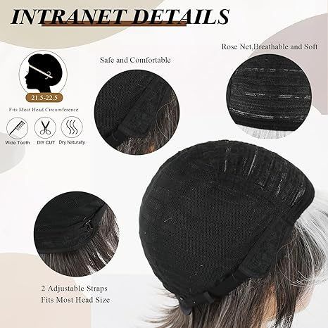 Synthetic Clip-in New Wigs Ladies Black And White Mixed Color Side Parted Short Straight Hair Wigs_voghion.com