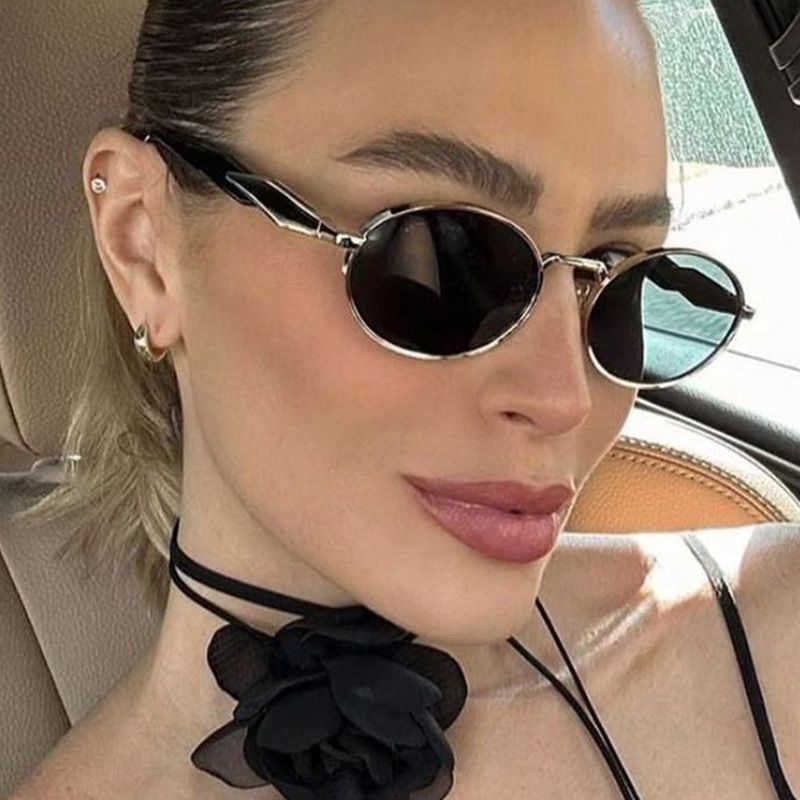 VOOTHOST Klassische Runde Ovale Sonnenbrille für Frauen Männer Markendesigner Brauner Metallrahmen Sonnenbrille Trend Shades UV400 F0099_voghion.com