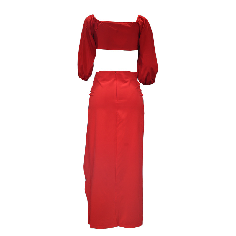 Damenbekleidung, einfarbig, sexy BH-Oberteil, unregelmäßiger halber Rock, Anzüge-Set_voghion.com