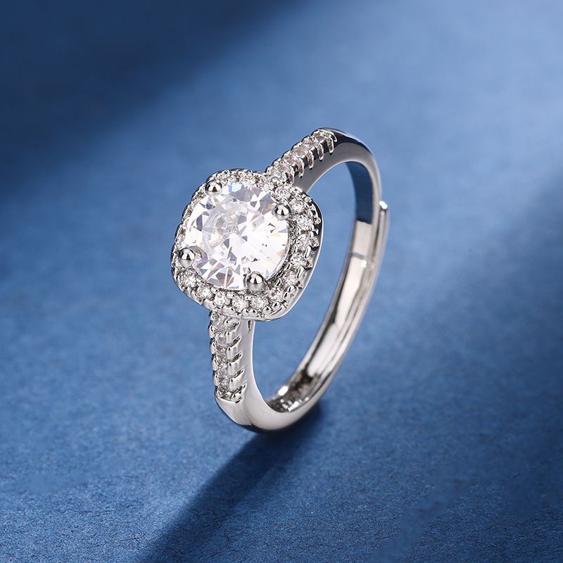 Plated PT950 Square Bag Simulated Proposal Hearts Eight Arrows Zircon Carat Moissanite Open Female Ring_voghion.com