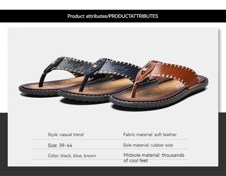 【 Vera pelle bovina cucita a mano 】 Pantofole a spina di pesce, sandali in pelle alla moda, sandali da uomo antiscivolo per uso esterno_voghion.com