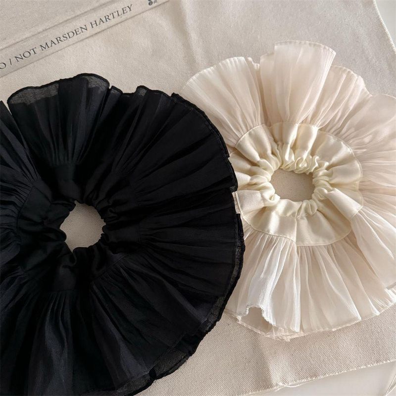 Fascia per capelli super plissettata a doppio strato per intestino crasso, di alta qualità, in bianco e nero, accessorio versatile, semplice passante per capelli, nuovo_voghion.com