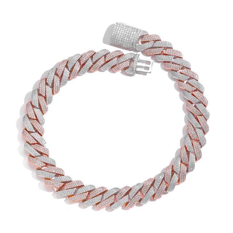 Unisex Hip Hop Necklace 20mm Three Row Zircon Rose Gold Two Color Diamond Cuban Chain Men's Personality Necklace_voghion.com