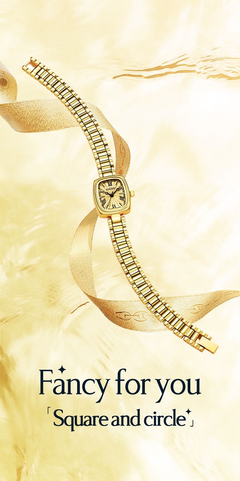 Elegant Square Women's Watch With Gold Tone Stainless Steel Band, Waterproof Quartz Movement, Minimalist Fashion Timepiece Quartz Watch_voghion.com