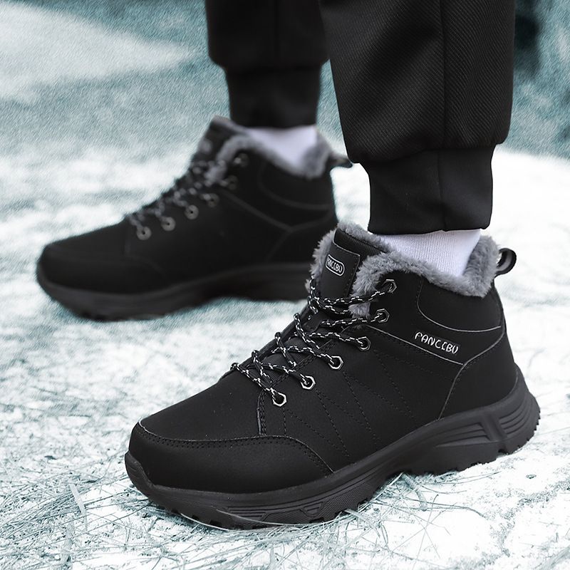 Stivali da neve invernali da uomo con scarpe in caldo cotone morbido, scarpe da trekking all'aperto antivento con lacci resistenti all'usura per_voghion.com