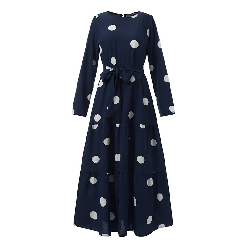 Women's Dresses Vintage Polka Dot Print Kaftan Long Dress Islamic Muslim Clothing_voghion.com