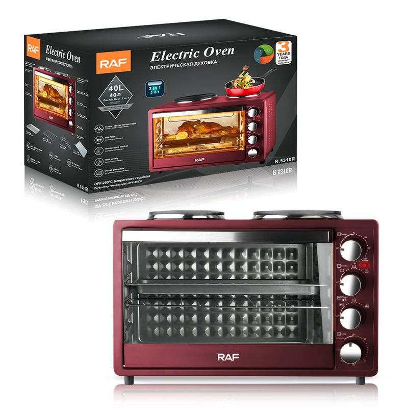 Fornello elettrico a doppio bruciatore RAF con forno da 40 litri, riscaldamento superiore e inferiore per la cottura domestica_voghion.com
