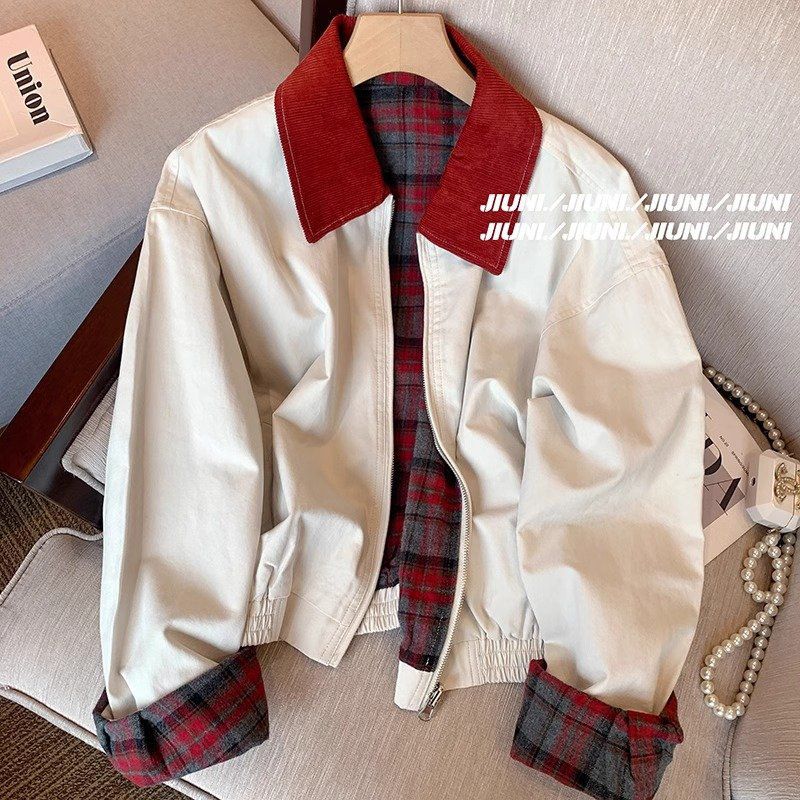 RL Raff Pony Label Short Top Embroidered American Style Jacket Men's Turn-Down Collar Patchwork Plaid Coat Unisex_voghion.com