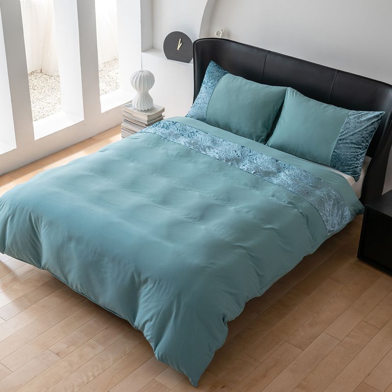 Hometextiel beddengoed driedelige fluwelen patchwork effen kleur dekbedovertrekset_voghion.com