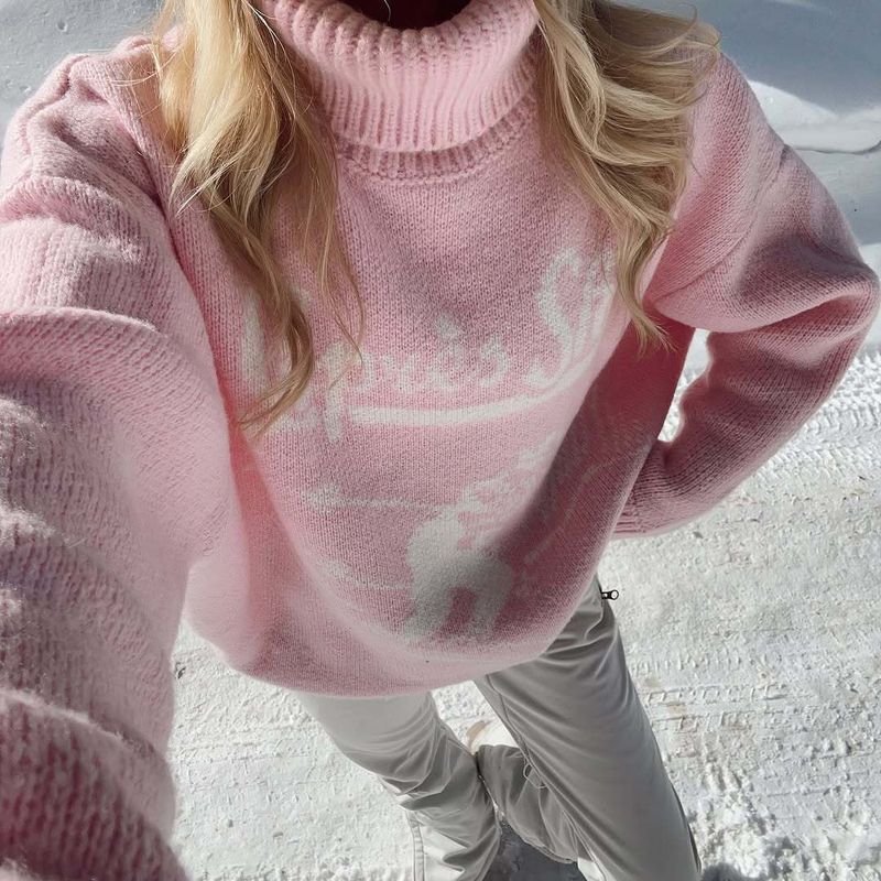 Pull confortable à imprimé cerf pour femme, manches longues, col rond, coupe ample, tricot, tendance automne-hiver_voghion.com