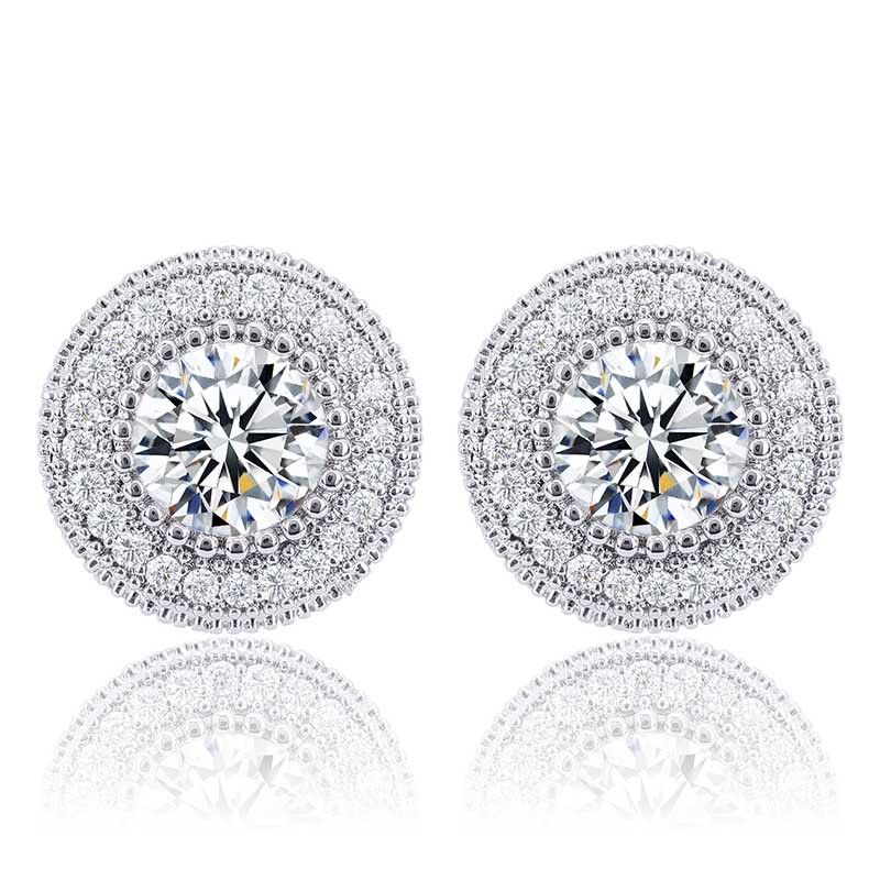 Orecchini Hip Hop con Zircone Pieno e Rotondo in Argento Sterling Popolari, Orecchini alla Moda per Uomo e Donna_voghion.com
