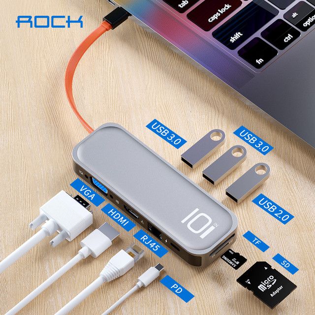 USB HUB Type C naar Multi USB 3.0 HDMI-compatibele VGA RJ45-adapterdock voor MacBook Pro Air USB-C Type C 3.1 Splitter HUB_voghion.com