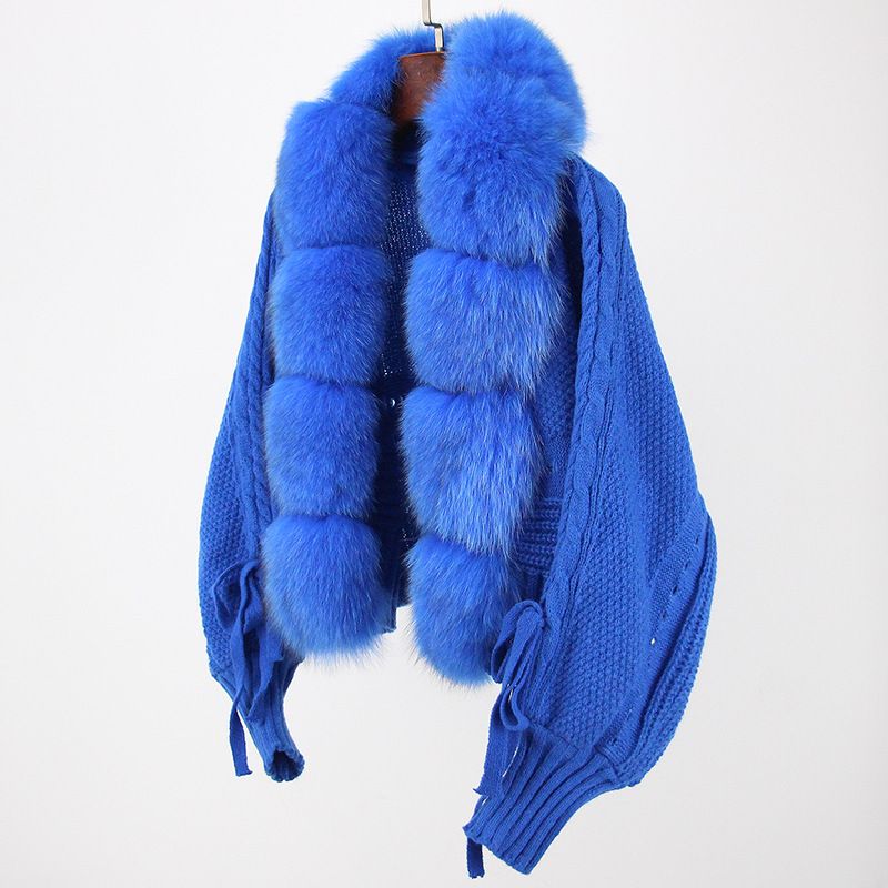 Damenbekleidung neue Herbst-Strickjacke aus Fuchspelz, gestrickter Fuchspelzmantel für Damen_voghion.com