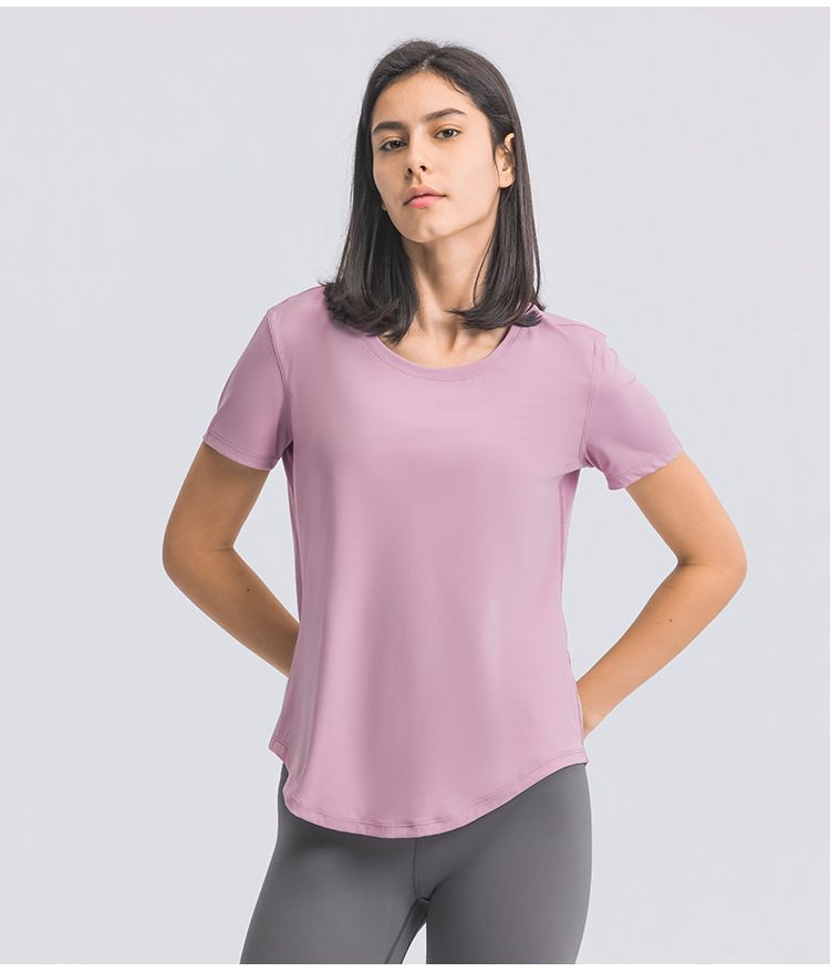 Tricou nou pentru alergare de vară pentru femei, top simplu și largi pentru yoga cu mâneci scurte, îmbrăcăminte sport ușoară și respirabilă pentru alergare și fitness_voghion.com