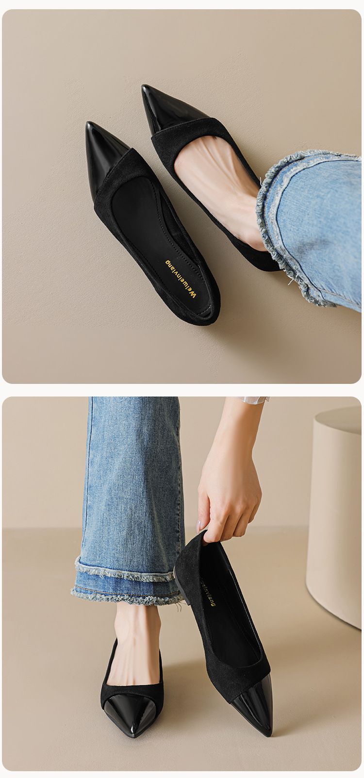 Sapatos baixos nude com bico fino francês, sapatos femininos individuais, sapatos femininos para grávidas, sapatos femininos para noite, um pedal_voghion.com