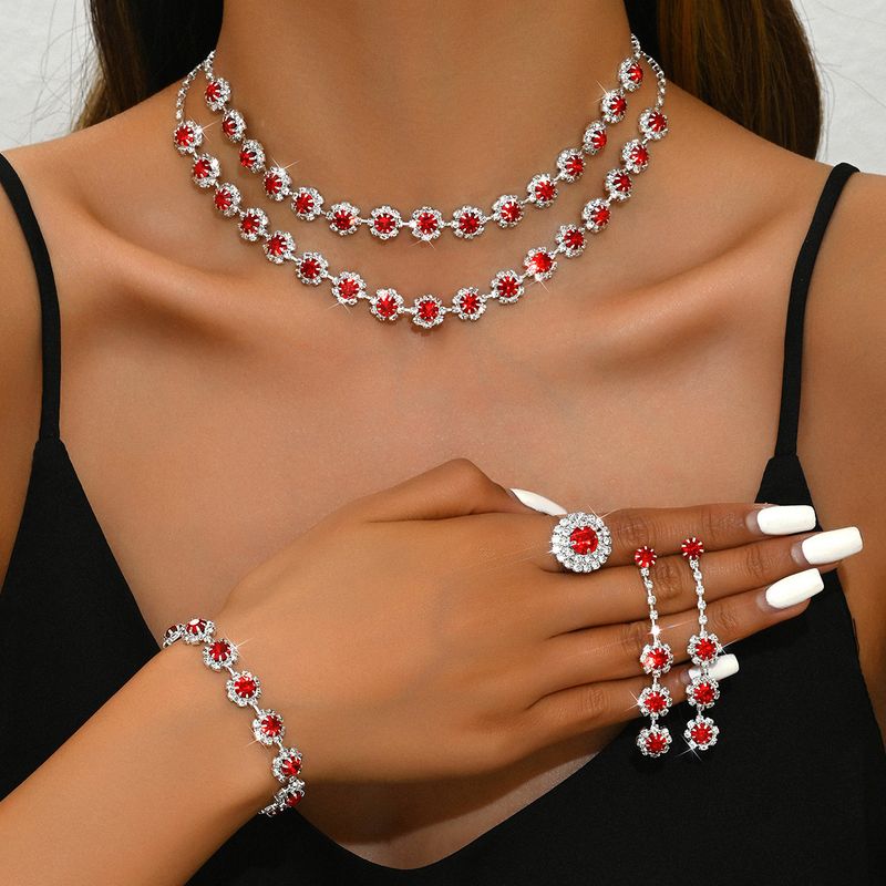 Conjunto de joyas para mujer, joyería de moda, venta al por mayor, accesorios de boda, conjunto de collar y pendientes de diamantes con girasol de doble capa, joyería_voghion.com