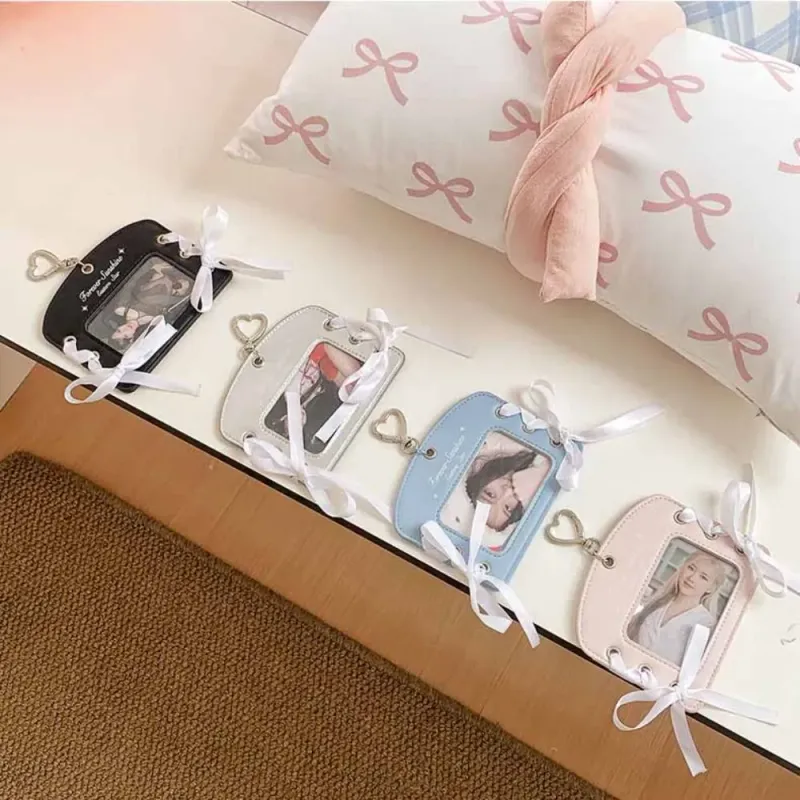Card Holders Korean Idol Balletcore Pocard Holder Ribbon Style PU With Keychain Pendant Protective Case_voghion.com