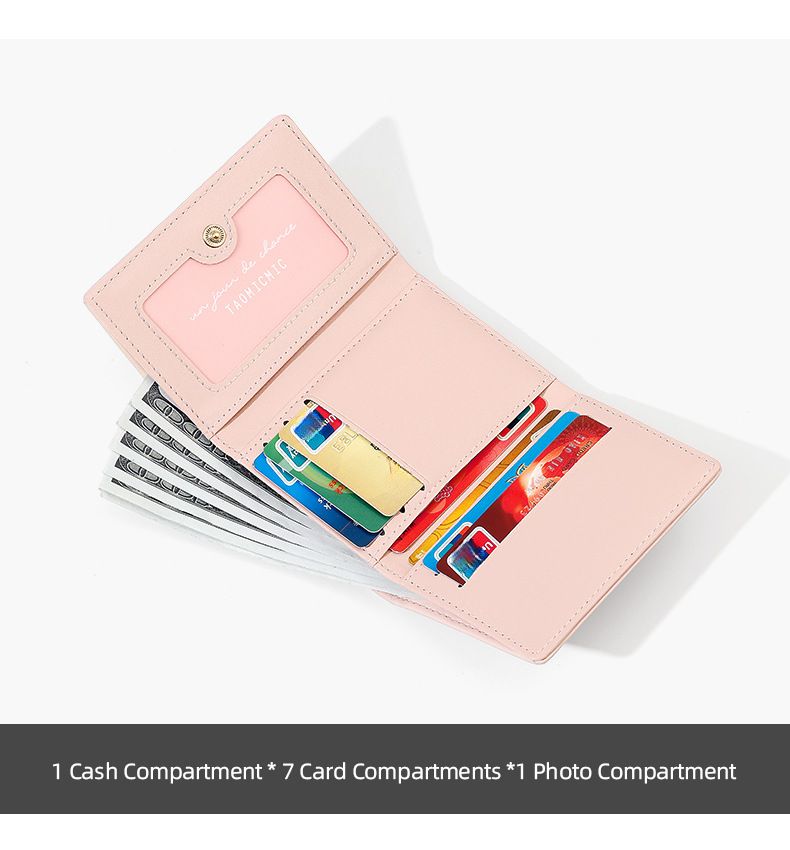New Small Wallet Short Style Ladies Coin Purse PU Small Fresh Three-fold Credit Card Access Card Bag Wallet_voghion.com