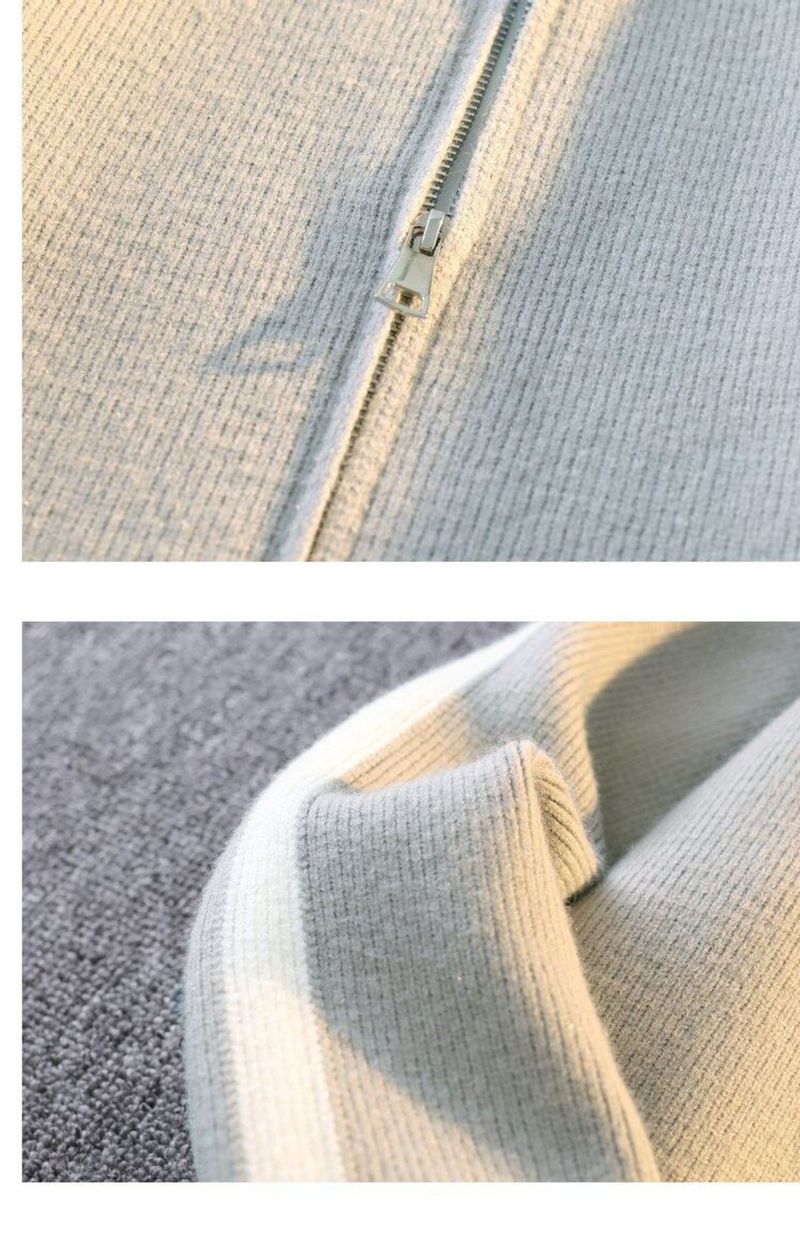 Herren-Strickjacke mit Streifen in Übergröße mit Reißverschluss und Stehkragen – atmungsaktiv, maschinenwaschbar, dehnbar (Schwarz, Grau, Grün)_voghion.com