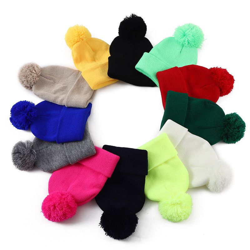 Berretto in maglia per bambini con pompon - Caldo cappello invernale per ragazzi e ragazze - Design a coste morbido ed elasticizzato - Protezione per le orecchie - Colori a tinta unita_voghion.com