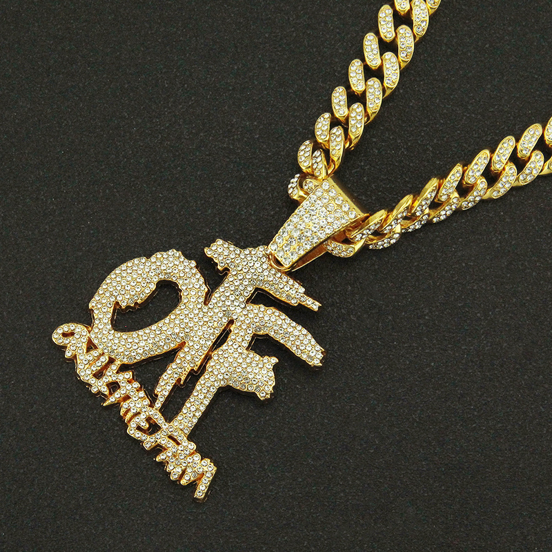 Colgante Otf de cristal de Hip Hop con collar de cadena cubana Iced Out Miami para hombres y mujeres, joyería con letras de circón cúbico a la moda_voghion.com