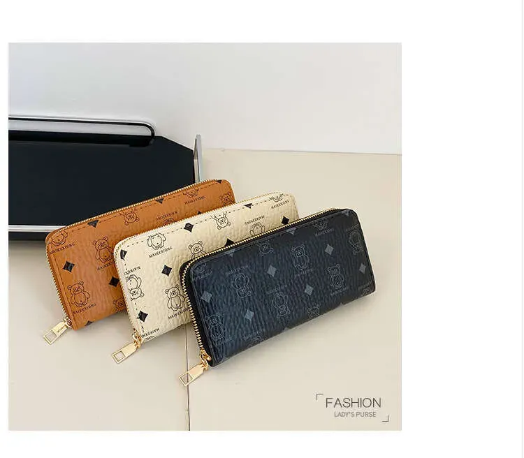 Damen-Geldbörse im neuen koreanischen Trend: Bärenmuster, ein Reißverschluss, mehrere Kartenfächer, tragbar, modisch, ideal für Reisen und als Handytasche_voghion.com