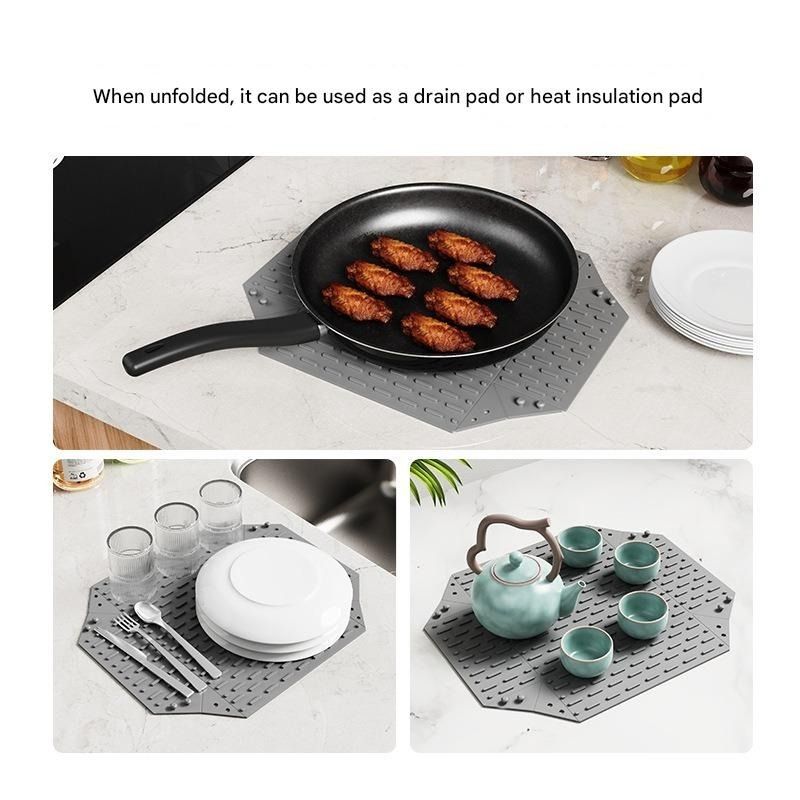 2-in-1 Foldable Storage Box & Multi-Purpose Mat | Silicone Draining Mat, Table Mat, Pot Holder, Heat-Resistant Trivet, Dish Drying Pad, Cup Mat_voghion.com