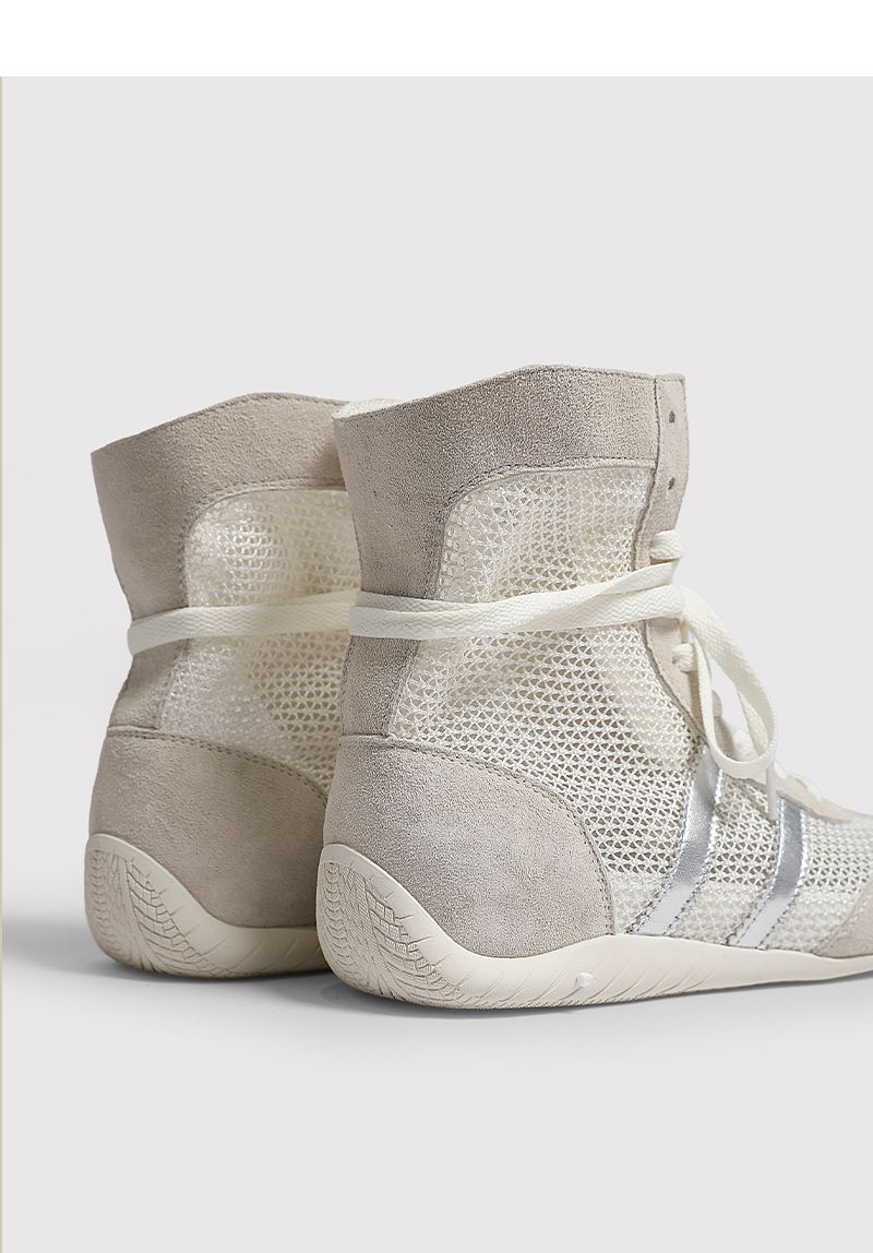 Stivali da boxe da donna con solette in lattice/Stivali da boxe traspiranti in rete cava Martin 2025, scarpe bianche di nuovo stile_voghion.com