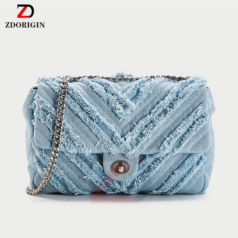 Borse a mano da donna in denim Niche 2023, nuova borsa a tracolla con catena, nappa e piccola borsa quadrata in pelle_voghion.com