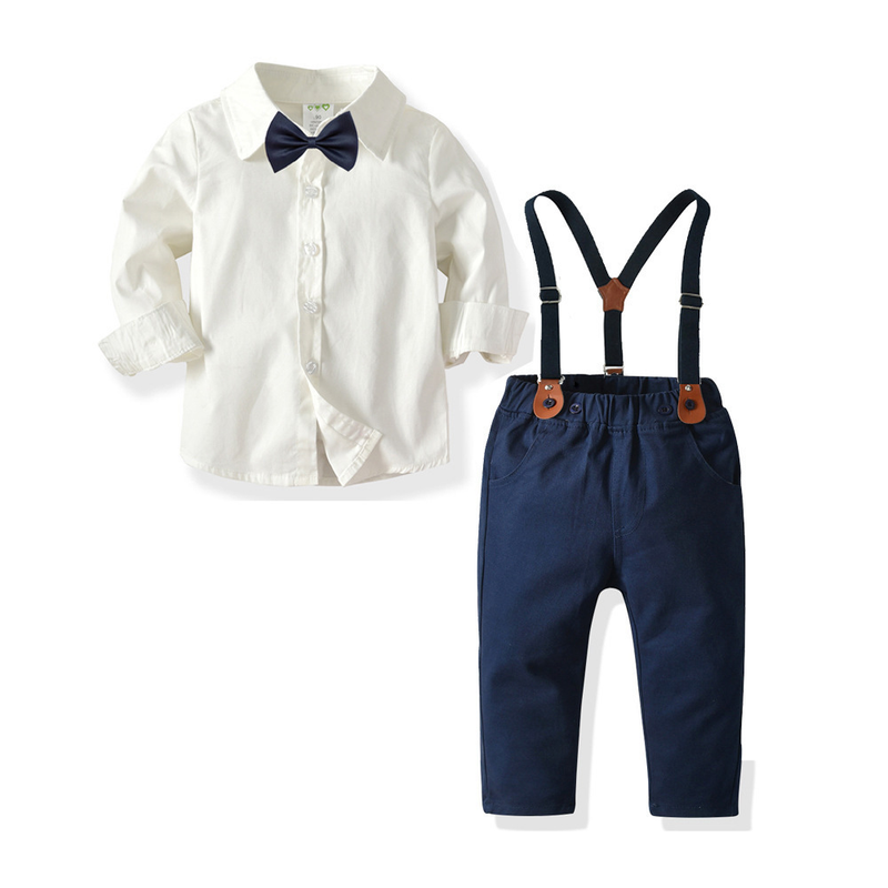Costumes de printemps et d'automne pour enfants, chemise à nœud papillon pour garçons, bretelles, robe de Banquet pour la rentrée scolaire_voghion.com