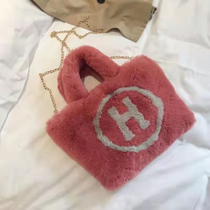New Rex Rabbit H-shaped Fur Women's Handbag Chain Crossbody Bag Casual Versatile_voghion.com