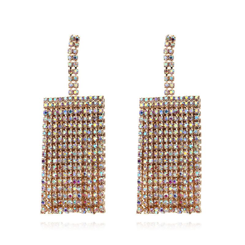 New Square pendant tassel earrings women's fashion all-match personalized rhinestone jewelry accessories earrings_voghion.com
