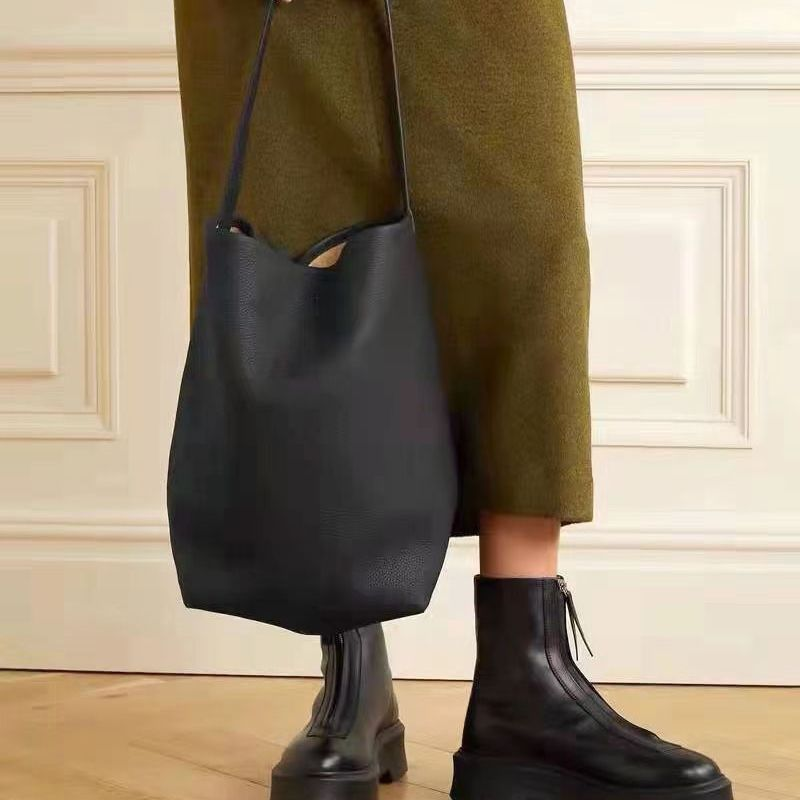 Nuova borsa a secchiello in vera pelle di grande capacità, da donna, casual, da tenere a mano, con tracolla, in pelle di vacchetta_voghion.com