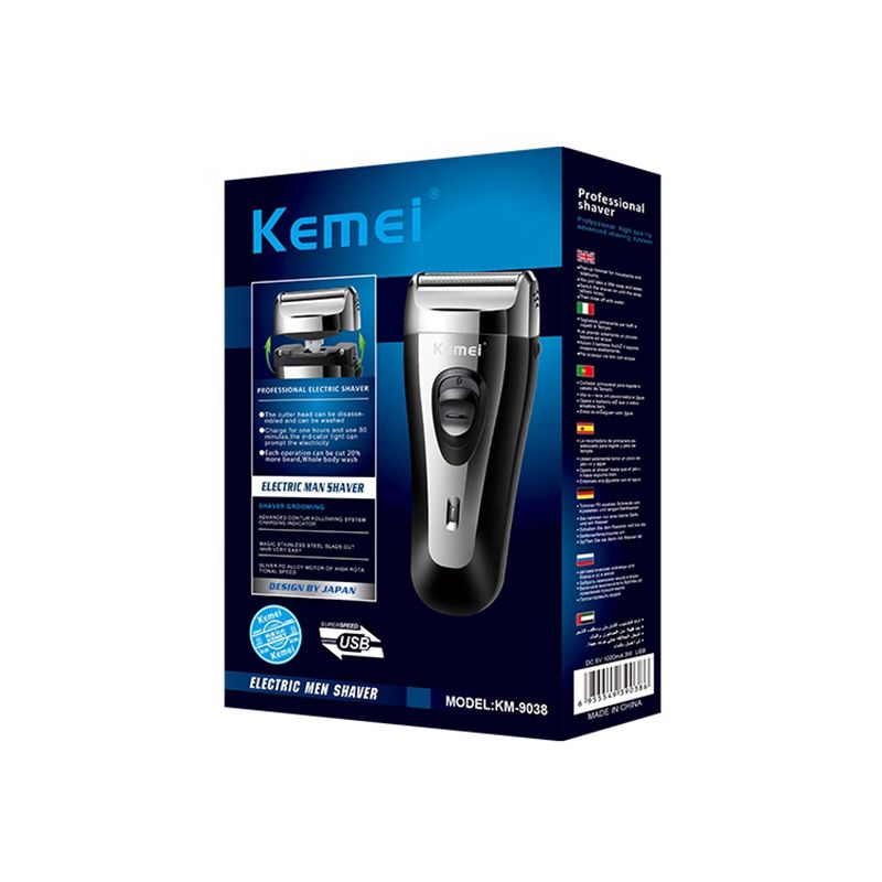 Kemei KM-9038 USB nabíjecí elektrický holicí strojek s dvojitým čepelem pro muže, holicí strojek s vratným pohybem, zastřihovač vousů a holení_voghion.com