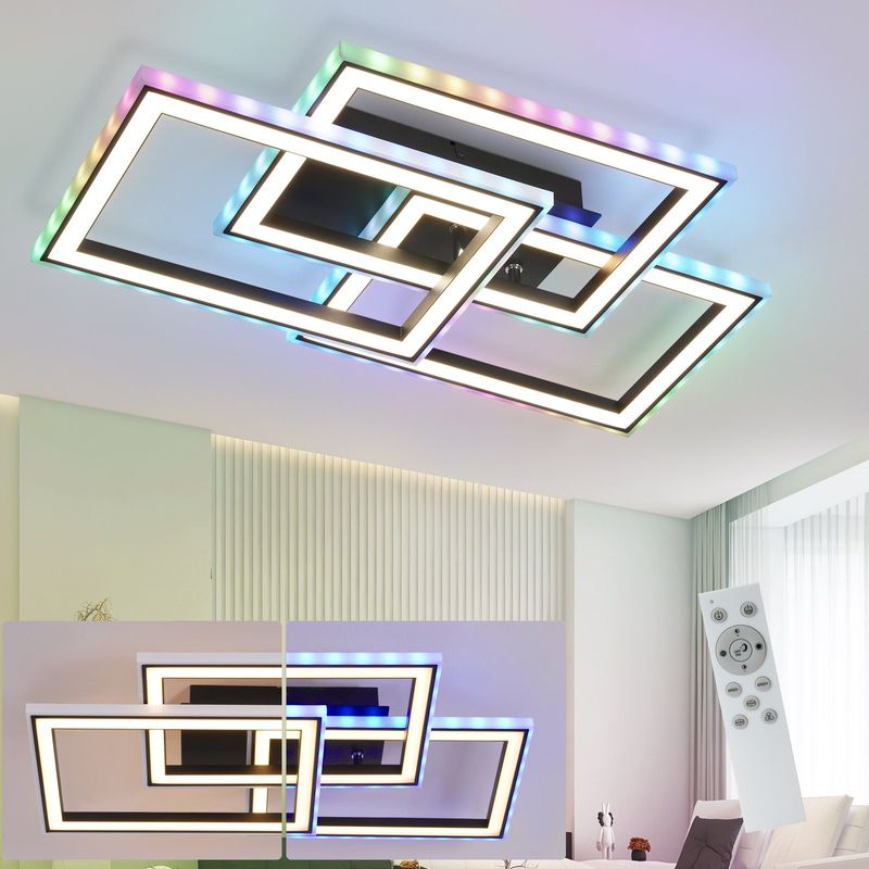 Glitzerlife Deckenlampe LED Deckenleuchte Schwarz - 45W Modern Dimmbar Schlafzimmerlampe Mit Fernbedienung RGB Farbwechsel Deckenbeleuchtung Geometrisch Für Küche_voghion.com