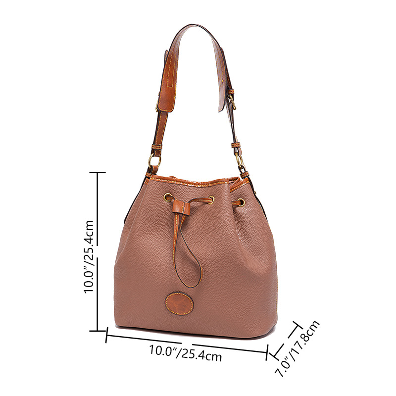 2023 New Hot Sale Retro Pebble Litchi Grain Pattern Fashion Shoulder Bag Versatile Commuting Portable Bucket Women's Bag_voghion.com