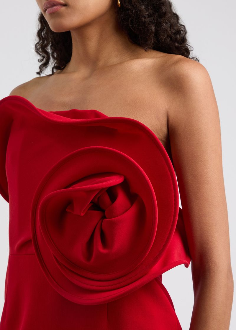 Damenbekleidung Weihnachtskleid Rotes Tube Top Blumen Dreidimensionales Kleid_voghion.com