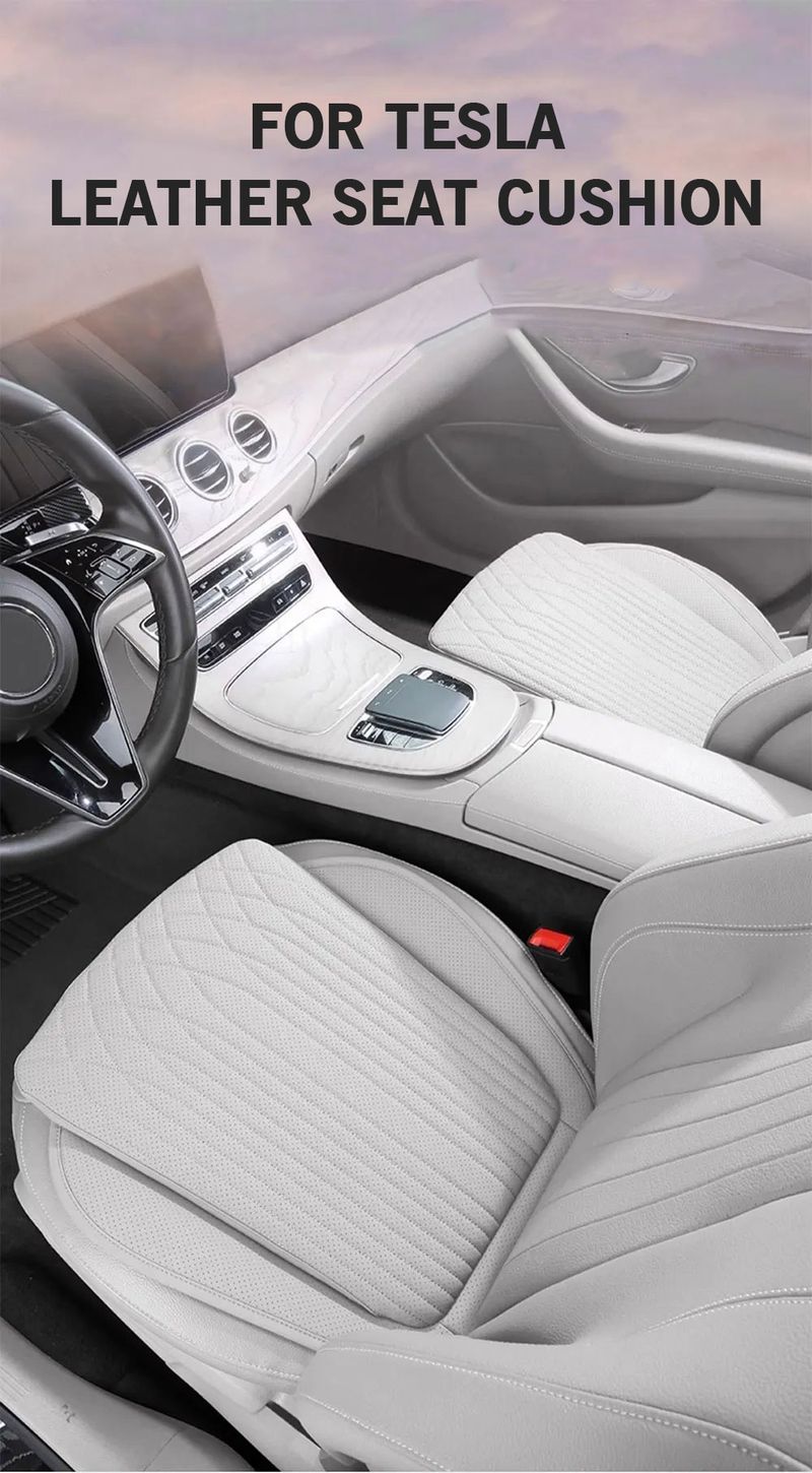 For Tesla Nappa Leather Breathable Non-slip Car High Rebound Pad Cushion Four Seasons Universal Auto Seat_voghion.com