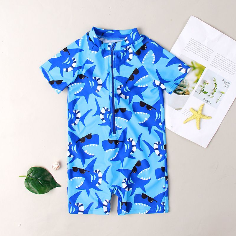 Mother & Kids Men's One Piece Swimsuit For Boys With Dinosaur Shark Print Zipper Comfortable High Elastic Swimsuit For Children_voghion.com